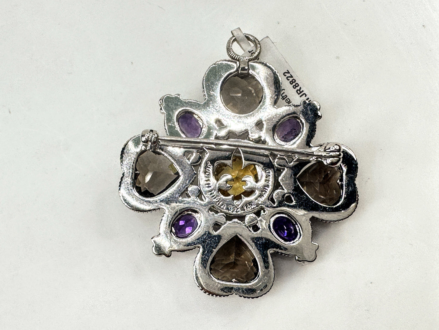 Vintage Judith Ripka Sterling 14K Multi Gemstone Heart Brooch Pendant JR1706