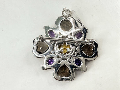 Vintage Judith Ripka Sterling 14K Multi Gemstone Heart Brooch Pendant JR1706