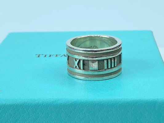 Tiffany & Co Atlas Roman Numeral 12mm Wide Ring Band Sterling Silver size7 JR705