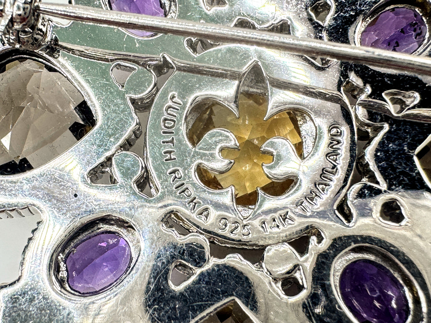 Vintage Judith Ripka Sterling 14K Multi Gemstone Heart Brooch Pendant JR1706