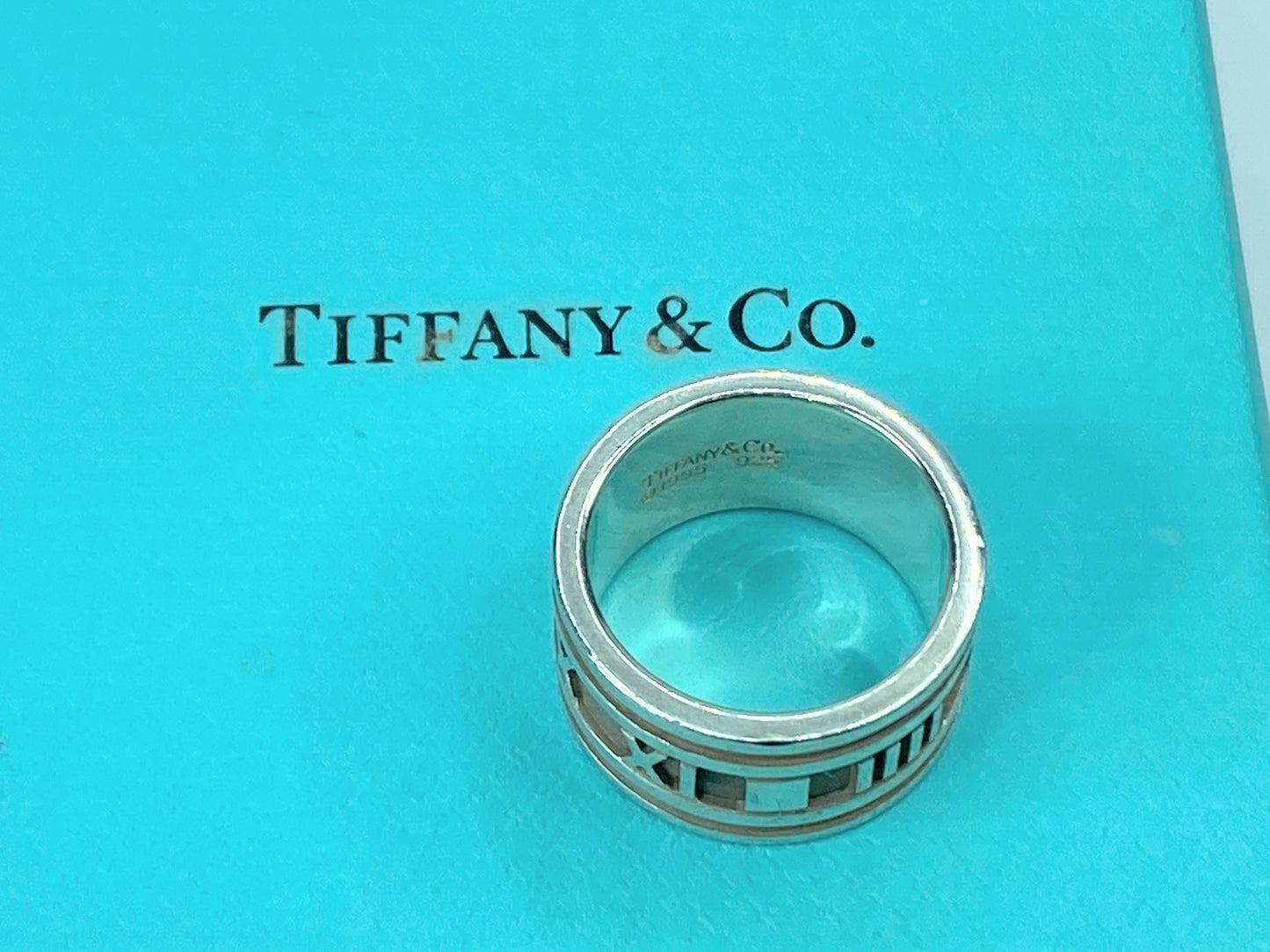 Tiffany & Co Atlas Roman Numeral 12mm Wide Ring Band Sterling Silver size7 JR705