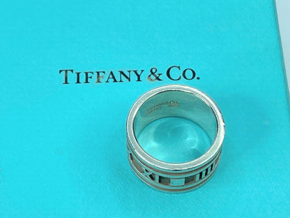 Tiffany & Co Atlas Roman Numeral 12mm Wide Ring Band Sterling Silver size7 JR705