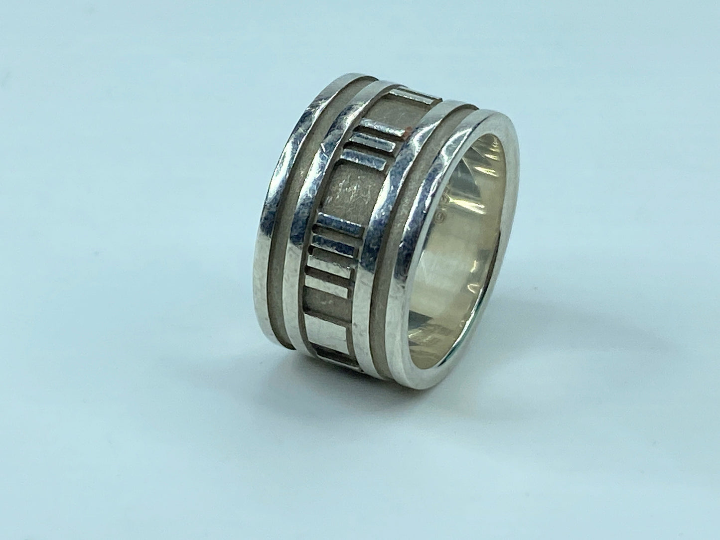 Tiffany & Co Atlas Roman Numeral 12mm Wide Ring Band Sterling Silver size7 JR705