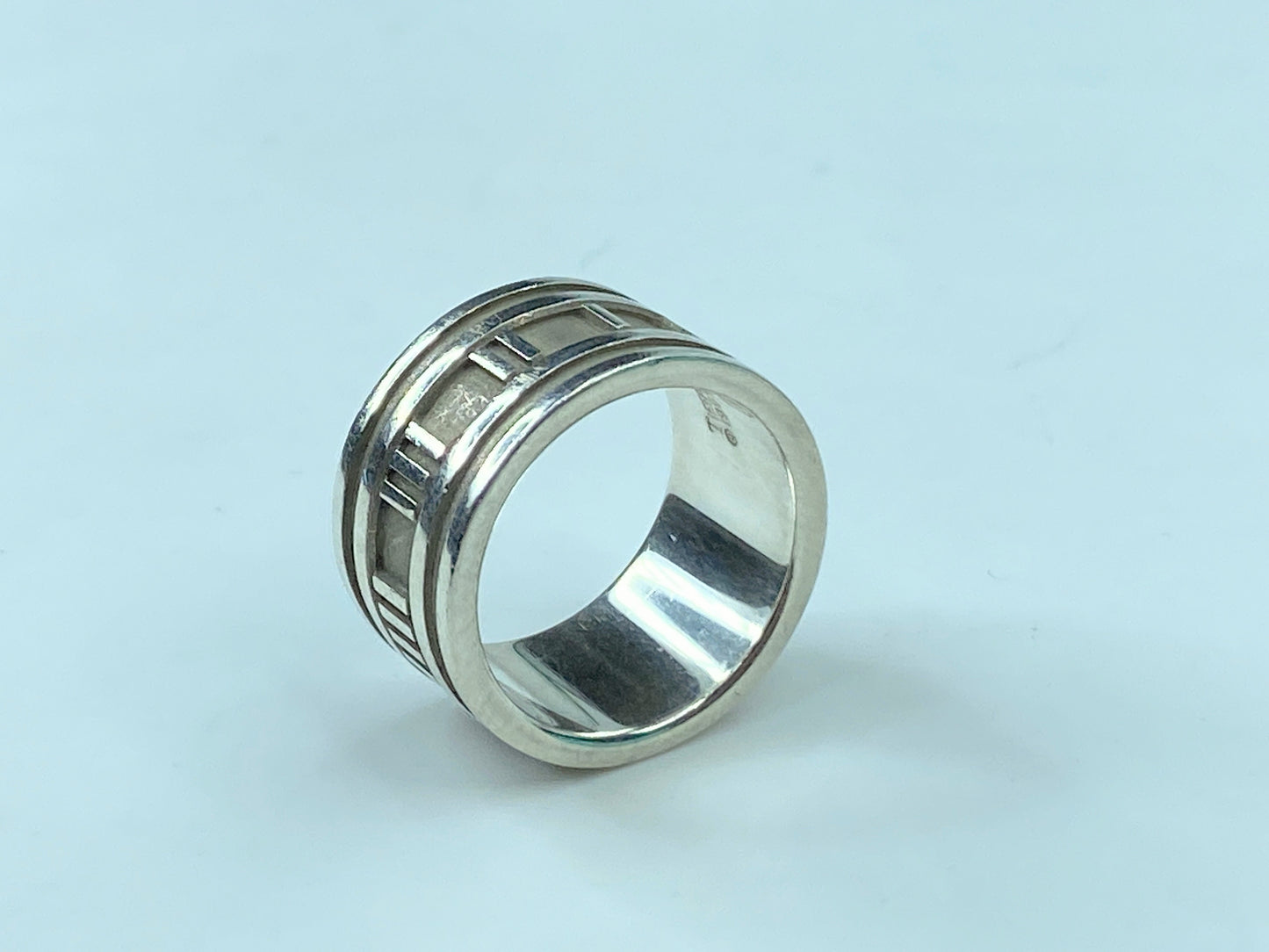 Tiffany & Co Atlas Roman Numeral 12mm Wide Ring Band Sterling Silver size7 JR705