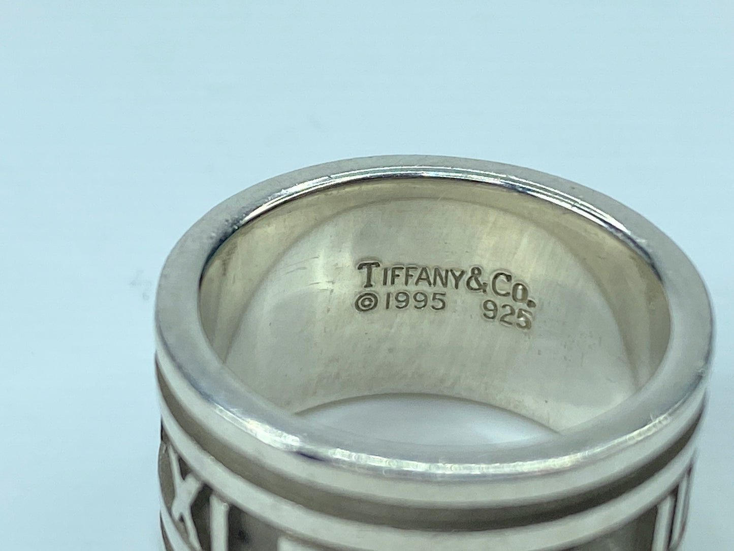 Tiffany & Co Atlas Roman Numeral 12mm Wide Ring Band Sterling Silver size7 JR705