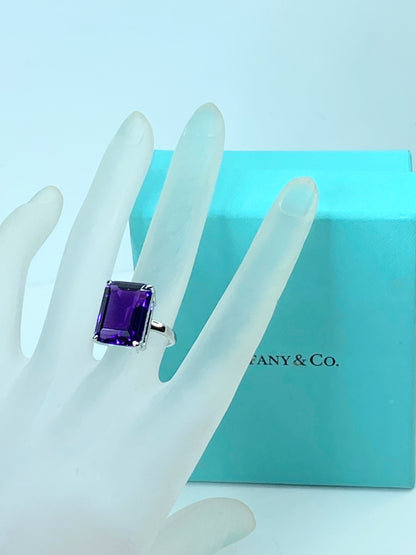 Tiffany & co Sterling Silver Sparkler Amethyst Gemstone Ring Size 6.75 JR691