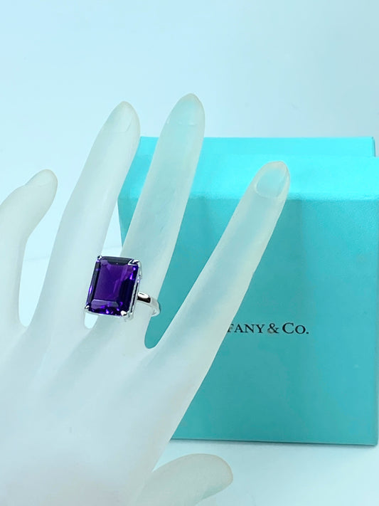 Tiffany & co Sterling Silver Sparkler Amethyst Gemstone Ring Size 6.75 JR691