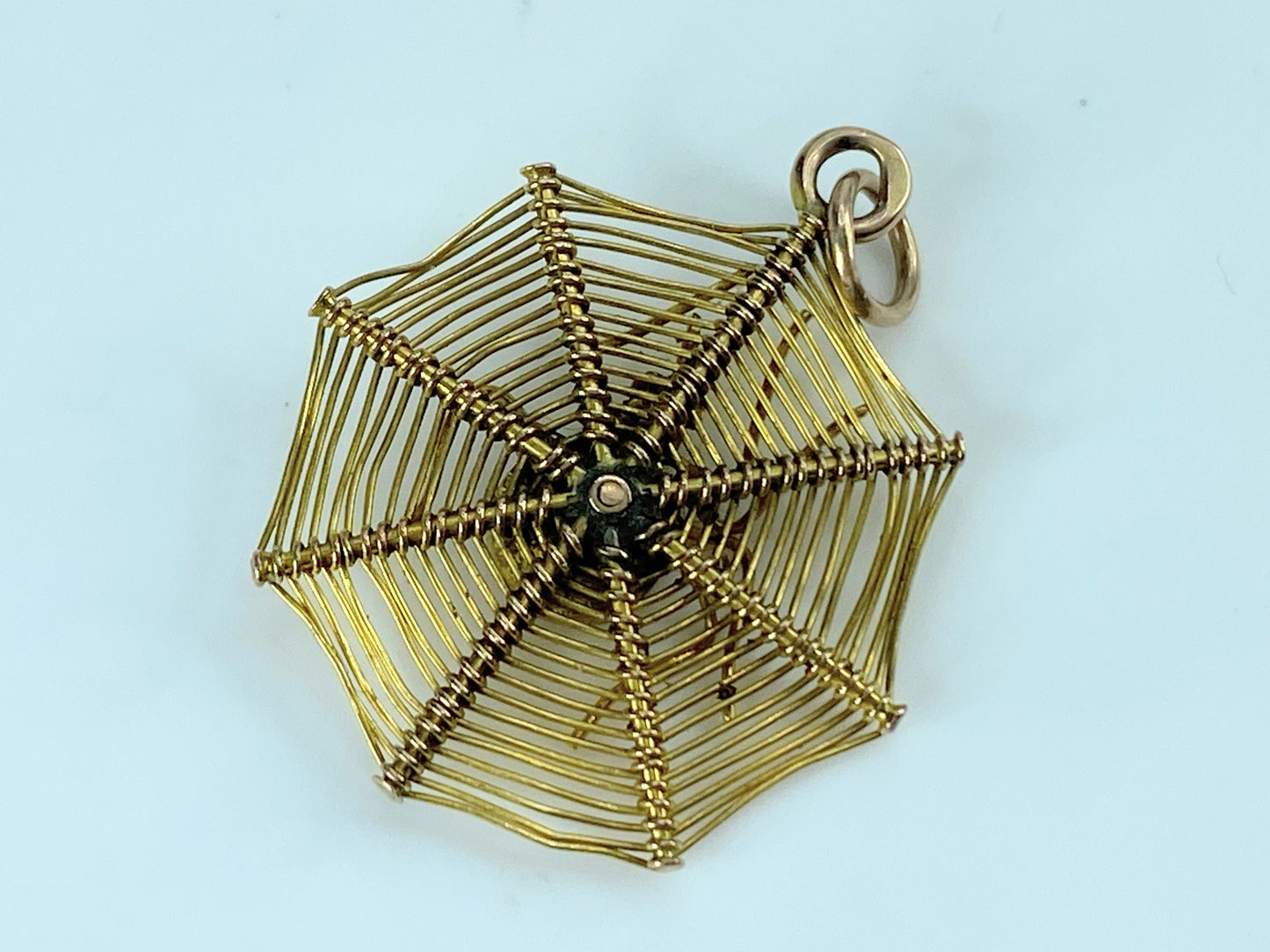 1900s 19th Century 9k Gold Mop & Green gem Spider Web Pendant 1.7g 1"x7/8 JR9957