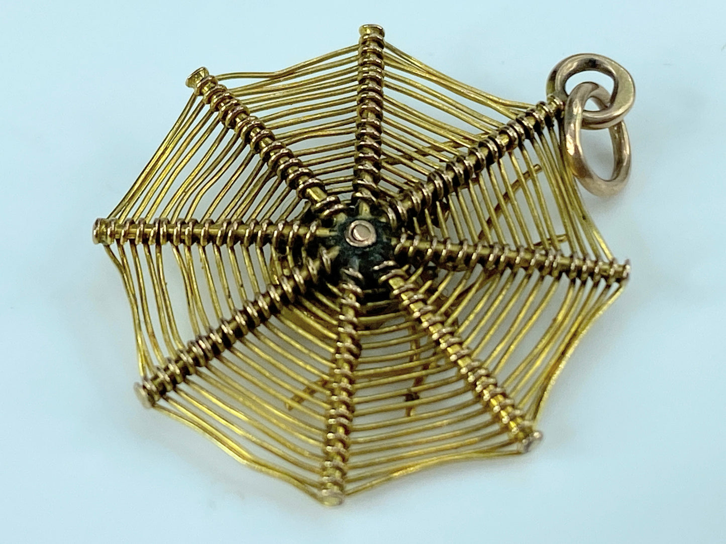 1900s 19th Century 9k Gold Mop & Green gem Spider Web Pendant 1.7g 1"x7/8 JR9957