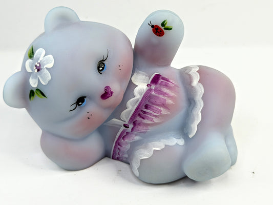 Vintage Fenton Blue Burmese 100th Anniversary Signed Bear A915