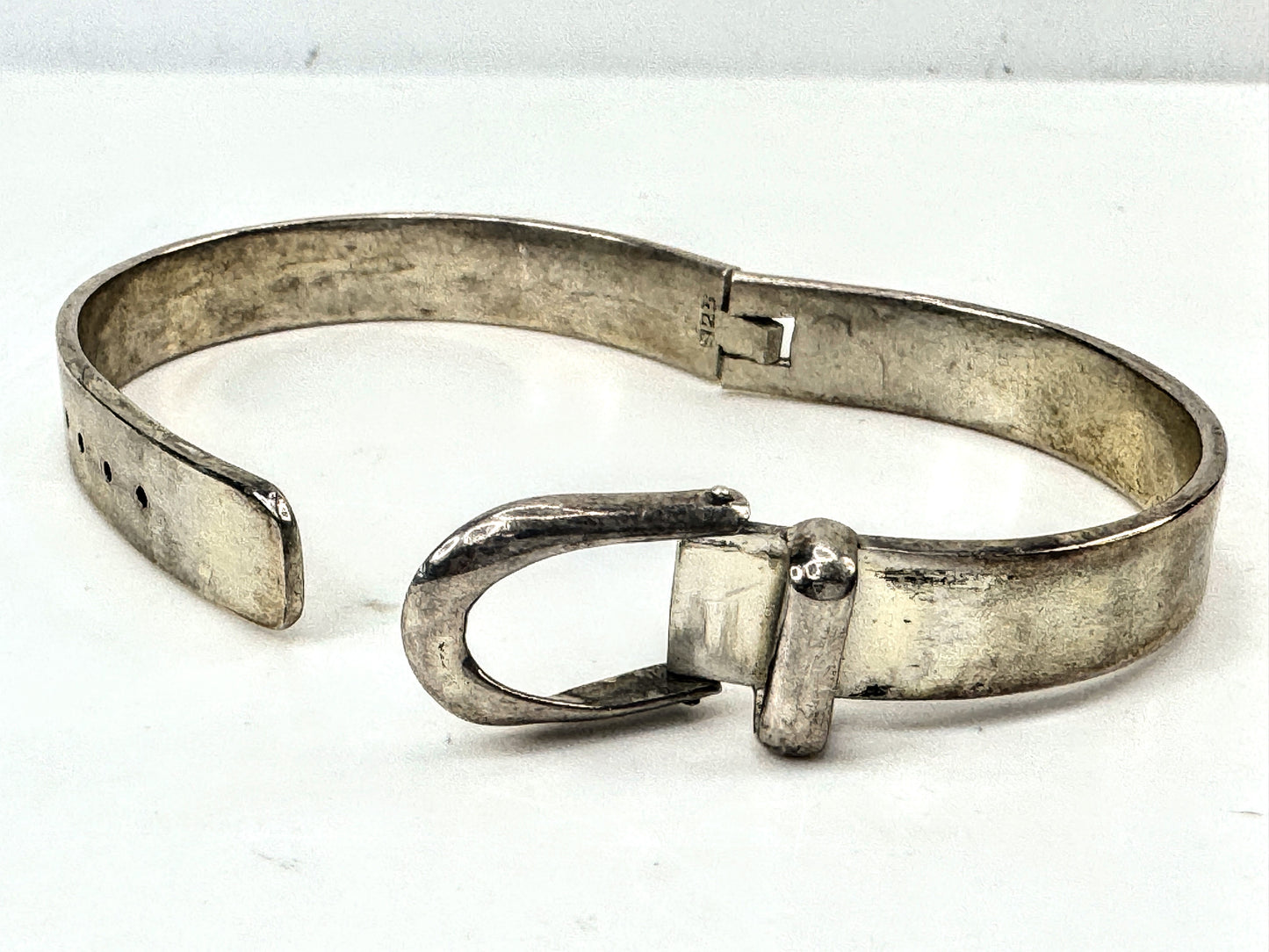 Art Nouveau solid Sterling Hinged Belt Buckle Bangle Bracelet adjustable JR1709