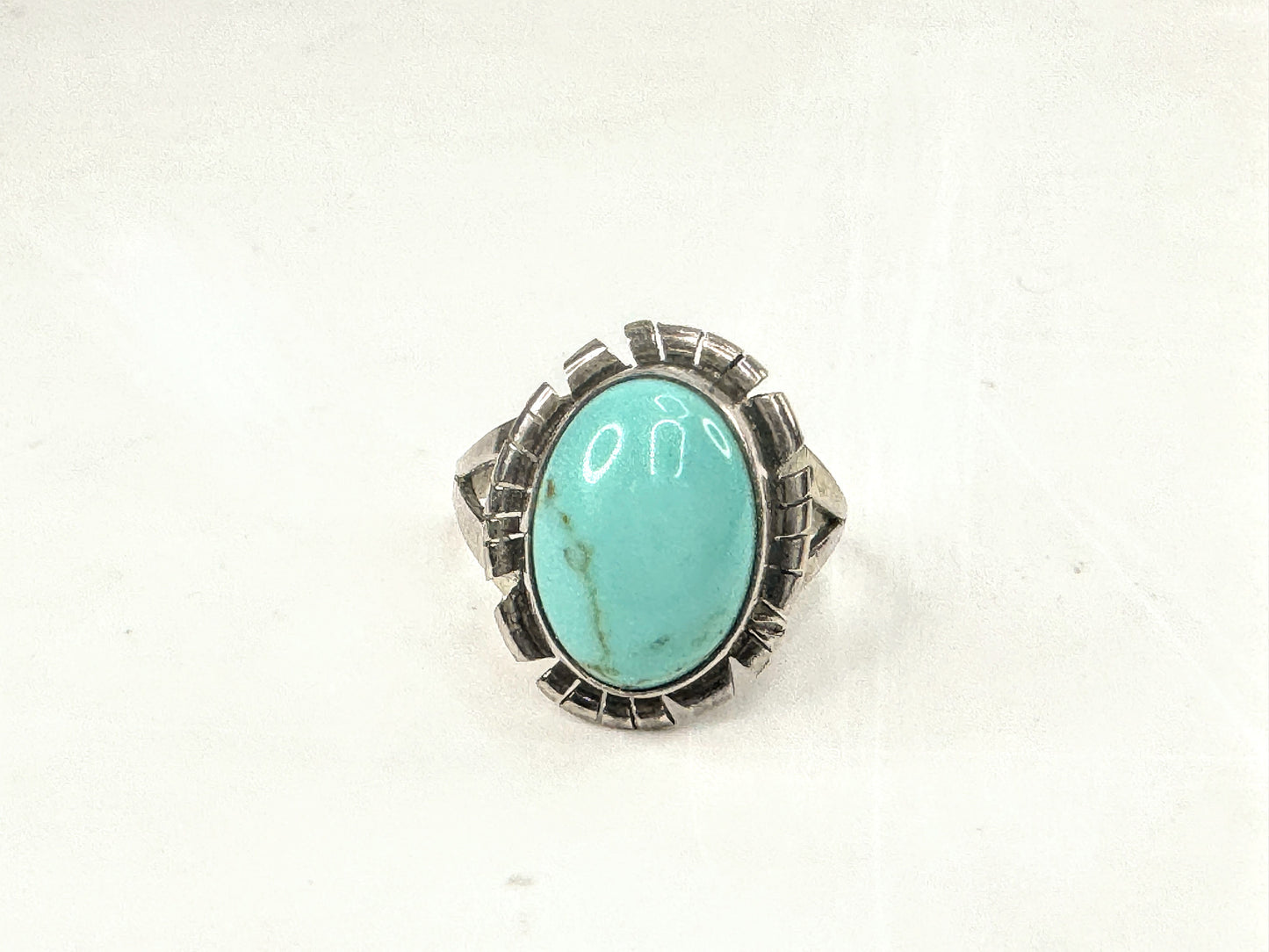 Sterling Silver Turquoise Cabochon Ring Southwestern Style Size 7 JR1710
