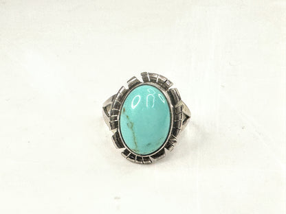 Sterling Silver Turquoise Cabochon Ring Southwestern Style Size 7 JR1710