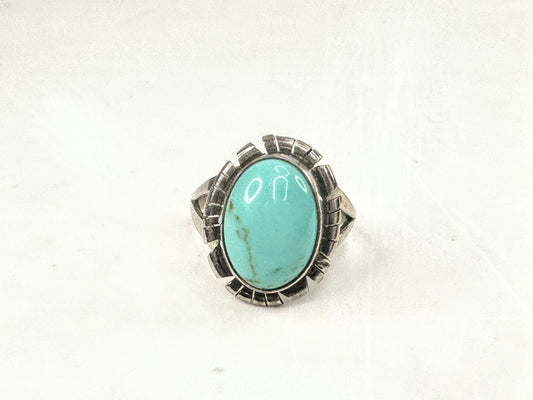 Sterling Silver Turquoise Cabochon Ring Southwestern Style Size 7 JR1710