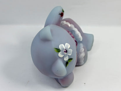 Vintage Fenton Blue Burmese 100th Anniversary Signed Bear A915