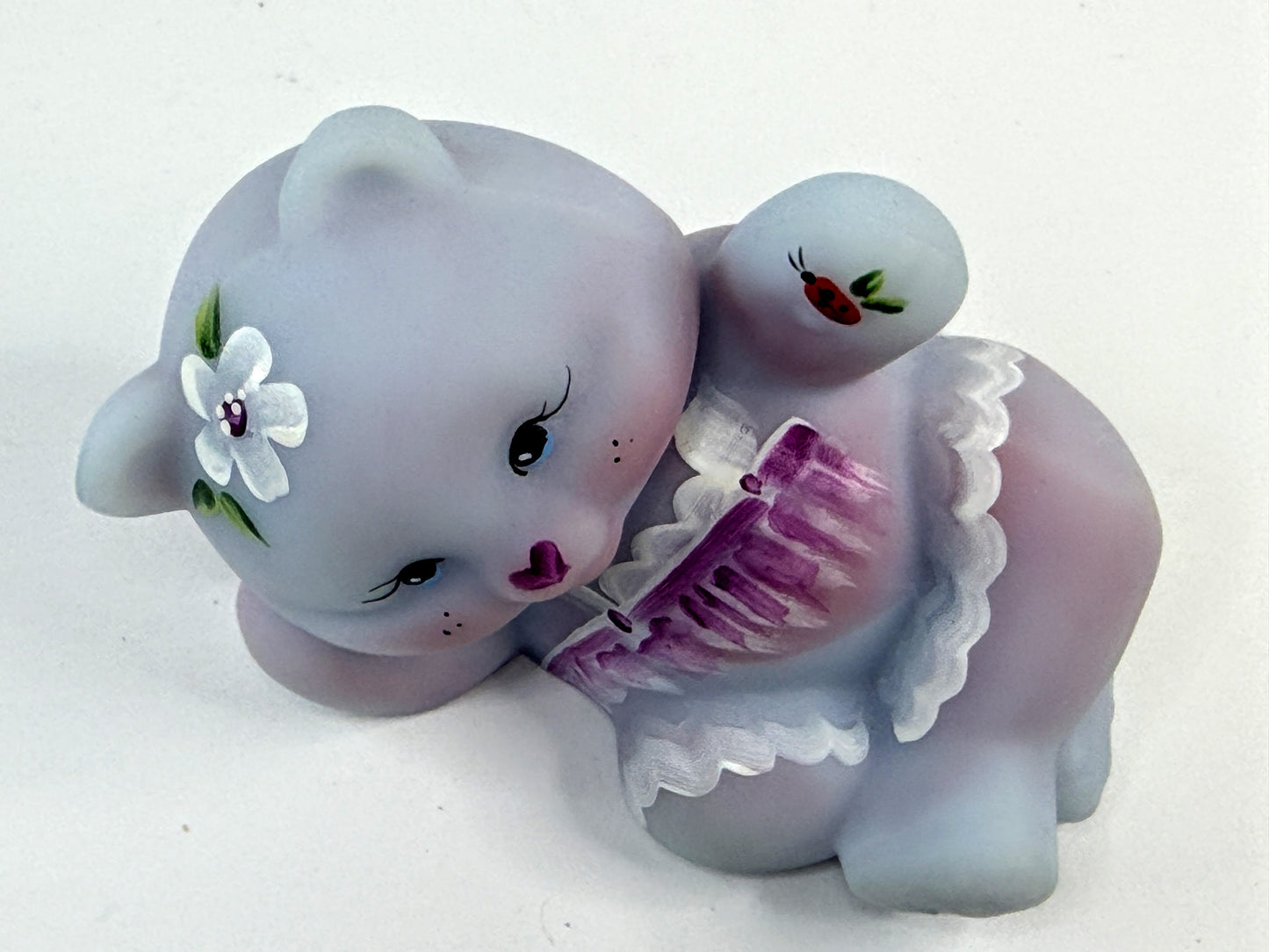 Vintage Fenton Blue Burmese 100th Anniversary Signed Bear A915