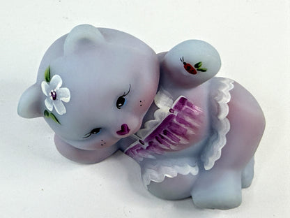 Vintage Fenton Blue Burmese 100th Anniversary Signed Bear A915