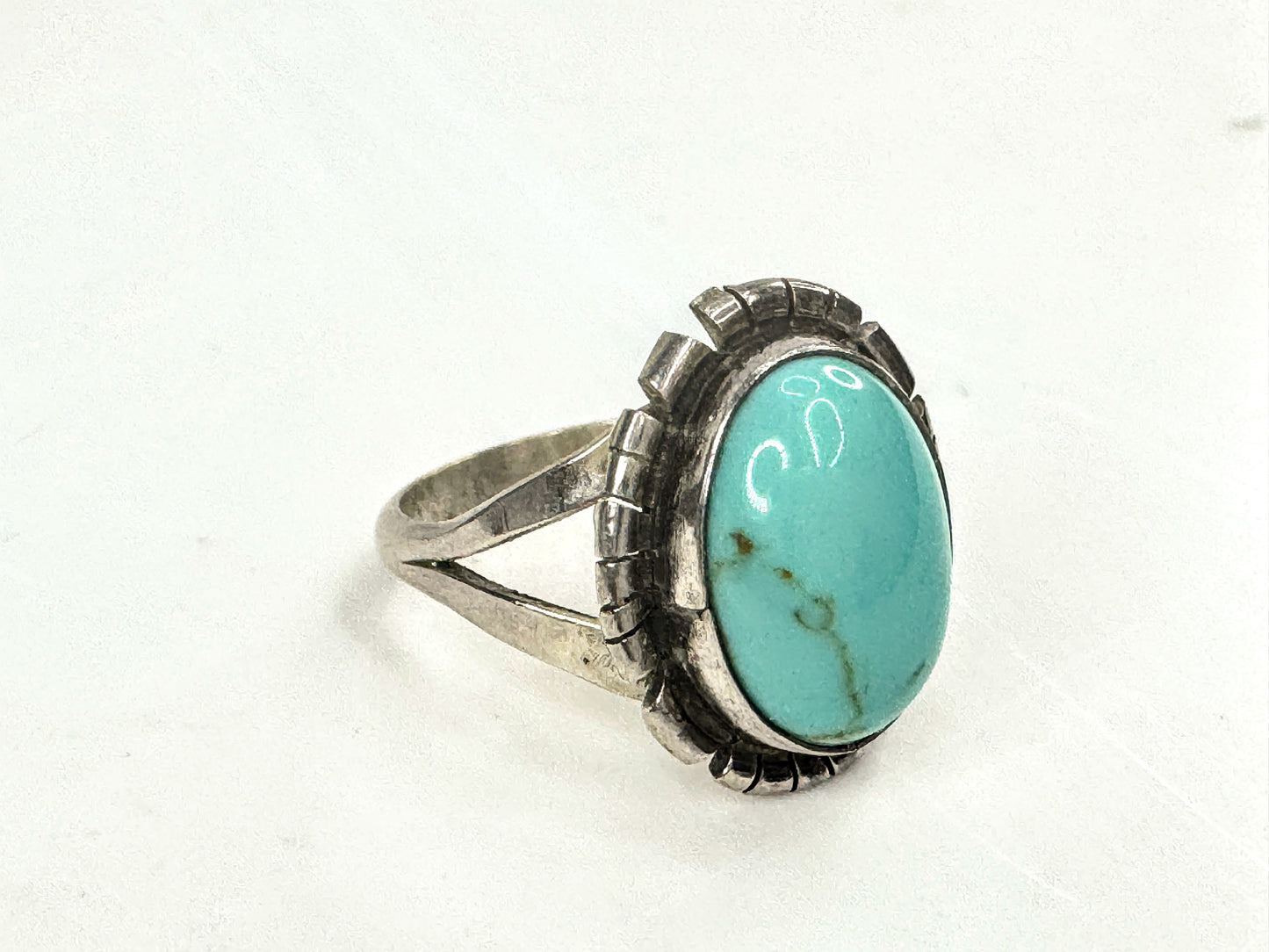 Sterling Silver Turquoise Cabochon Ring Southwestern Style Size 7 JR1710