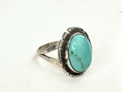 Sterling Silver Turquoise Cabochon Ring Southwestern Style Size 7 JR1710