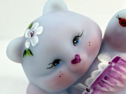 Vintage Fenton Blue Burmese 100th Anniversary Signed Bear A915