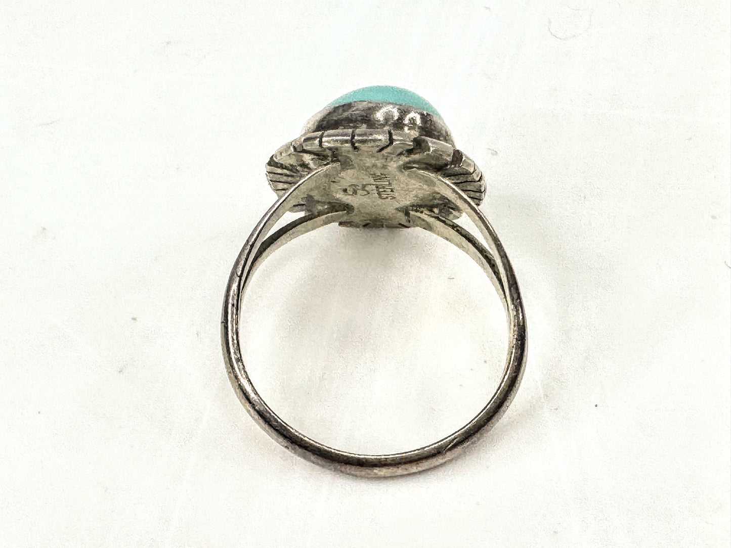 Sterling Silver Turquoise Cabochon Ring Southwestern Style Size 7 JR1710