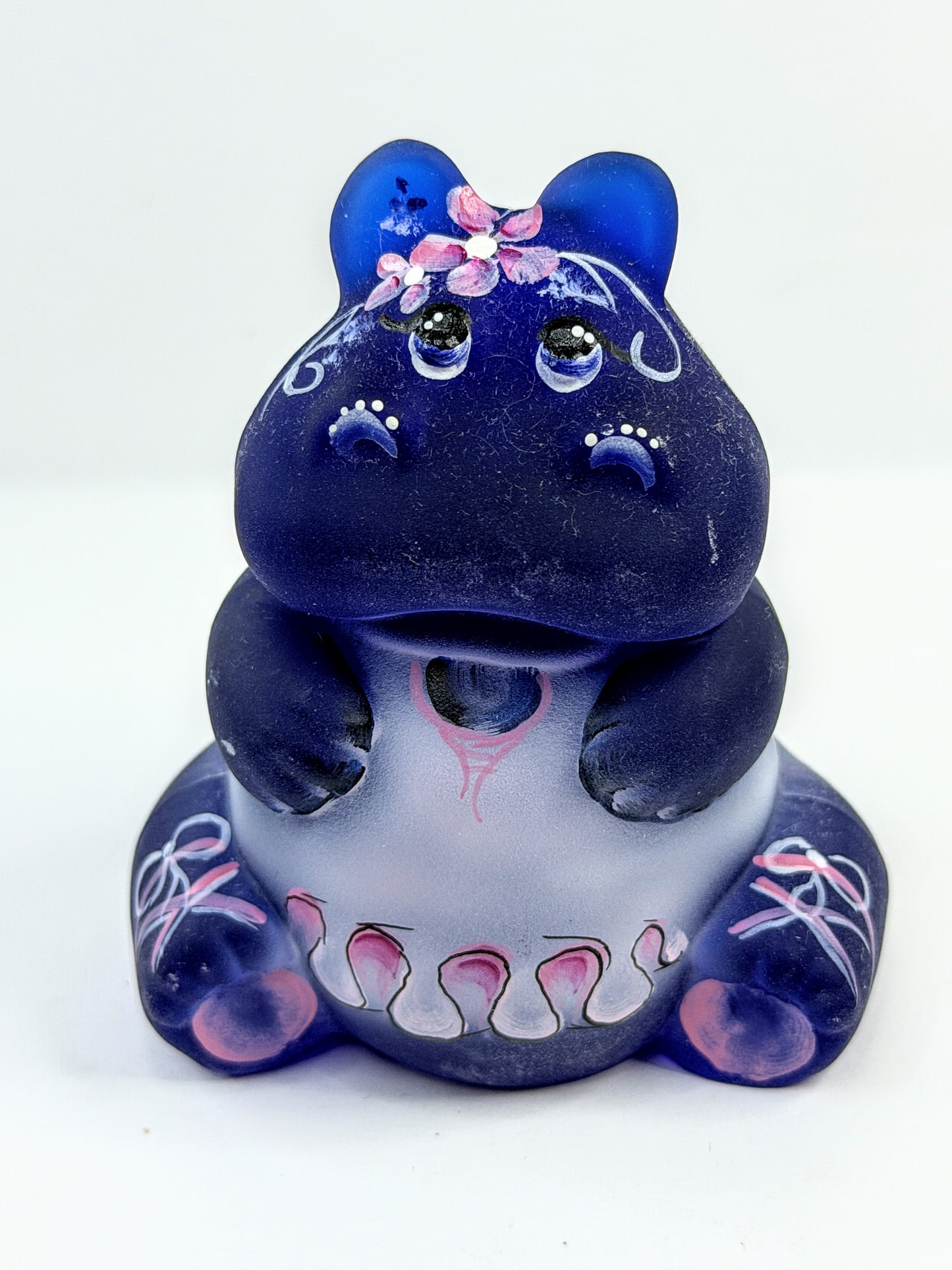 Vintage Fenton Purple Satin Glass Girl Hippo Figurine Signed Limited Edition A916