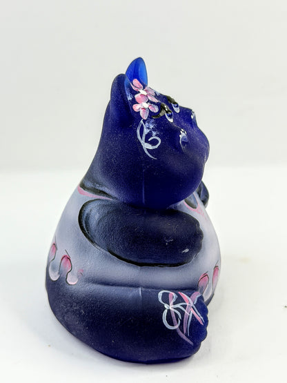Vintage Fenton Purple Satin Glass Girl Hippo Figurine Signed Limited Edition A916