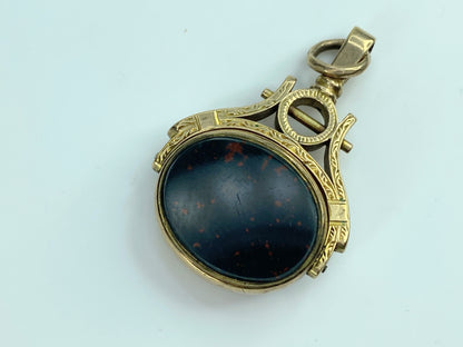 Late Victorian 9ct Bloodstone & Carnelian swirl Fob Birmingham 1881 12.2g JR9960