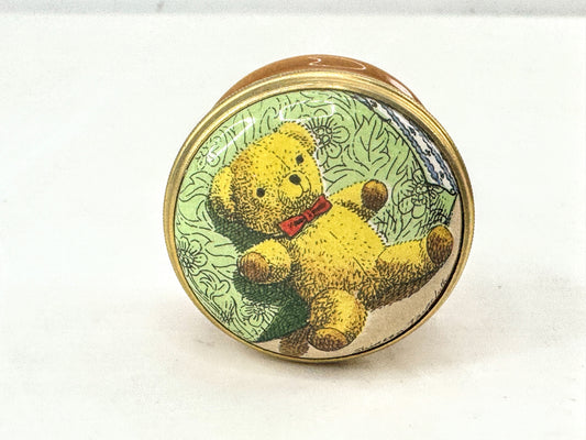 Halcyon Days enamel teddy bear round trinket pocket size pill box A1053