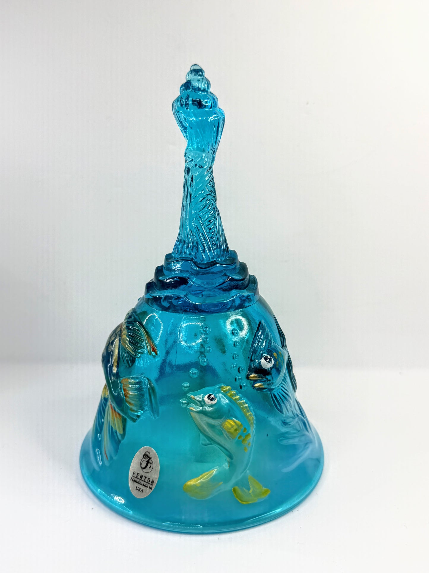Vintage Fenton Hand Painted Art Glass Bell Fish Motif Signed A917