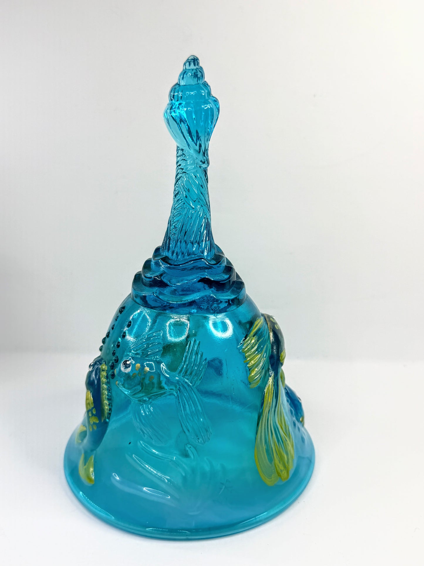 Vintage Fenton Hand Painted Art Glass Bell Fish Motif Signed A917