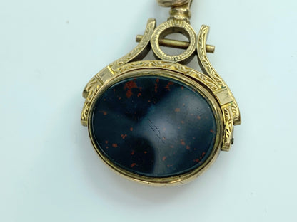 Late Victorian 9ct Bloodstone & Carnelian swirl Fob Birmingham 1881 12.2g JR9960