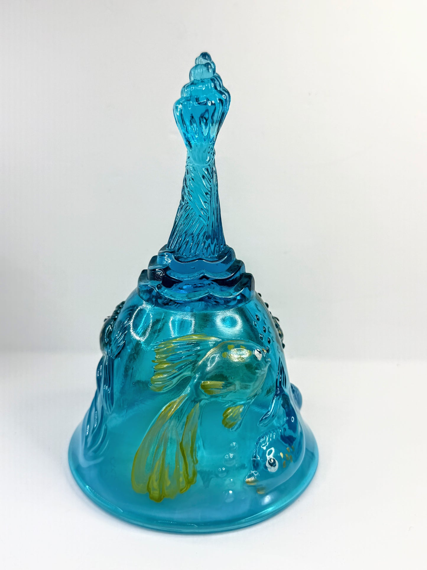 Vintage Fenton Hand Painted Art Glass Bell Fish Motif Signed A917