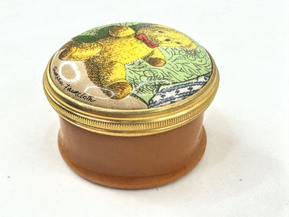 Halcyon Days enamel teddy bear round trinket pocket size pill box A1053