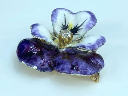 Enamel and Diamond Pansy Brooch 10.4g JR9156