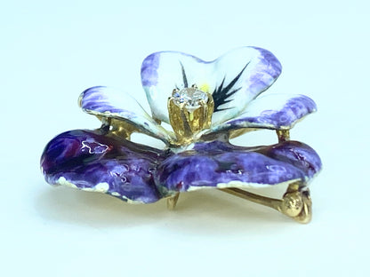 Enamel and Diamond Pansy Brooch 10.4g JR9156