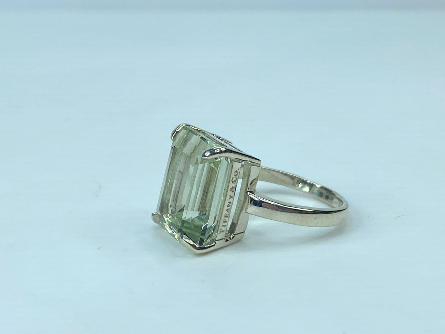 Tiffany & Co. 10 Carat Emerald Cut Prasiolite Silver Cocktail Ring s8 6.5g JR694