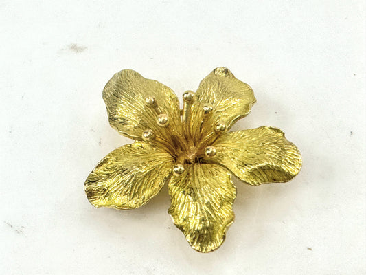 18K Yellow Gold Textured Flower Detailed Brooch Pin 4.5g JR1712