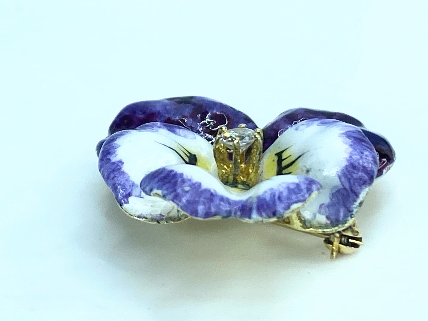 Enamel and Diamond Pansy Brooch 10.4g JR9156