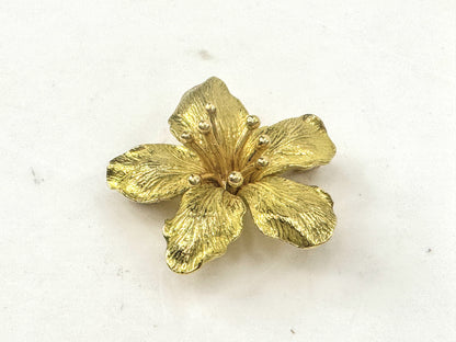 18K Yellow Gold Textured Flower Detailed Brooch Pin 4.5g JR1712