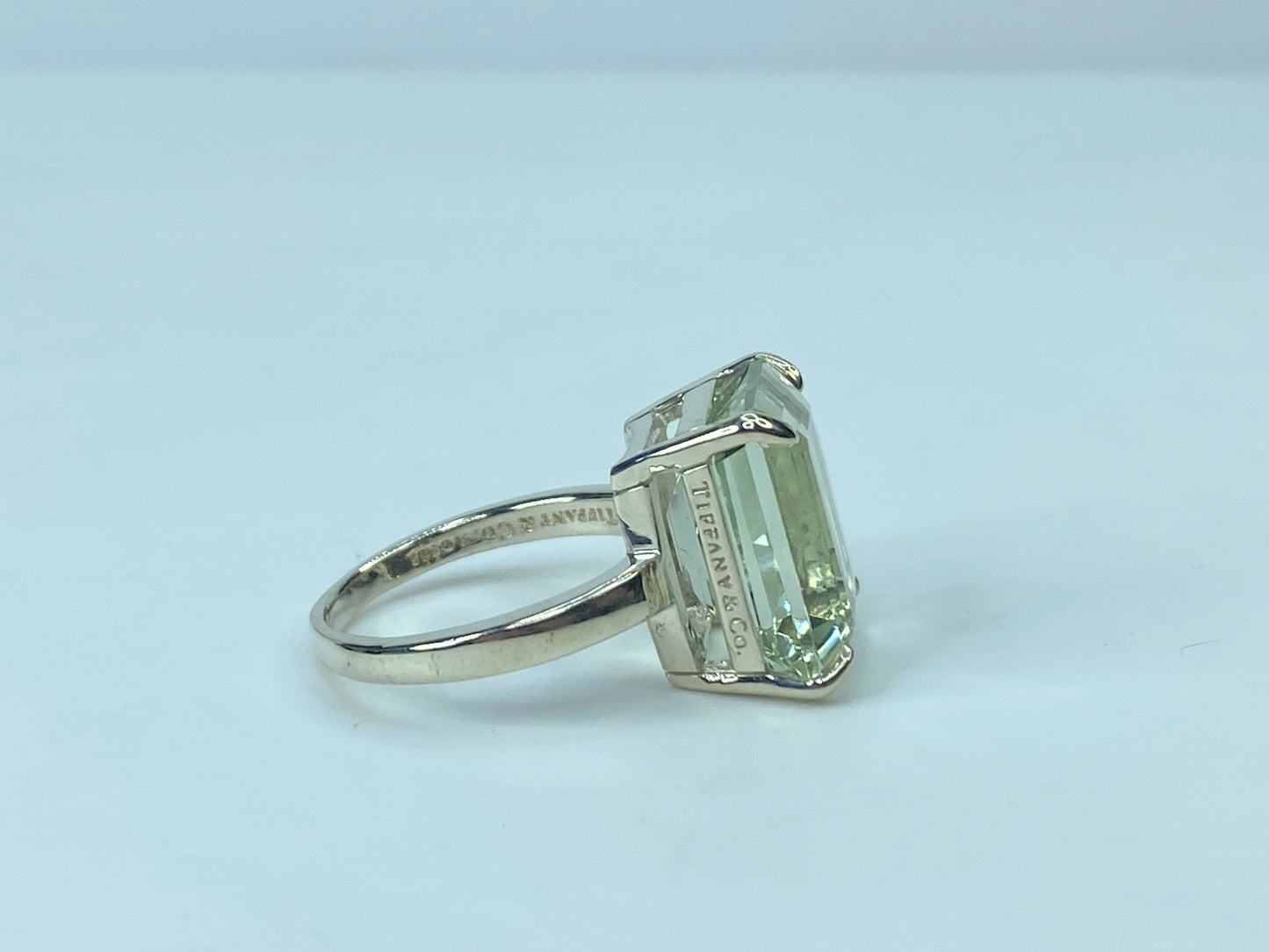 Tiffany & Co. 10 Carat Emerald Cut Prasiolite Silver Cocktail Ring s8 6.5g JR694