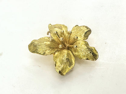 18K Yellow Gold Textured Flower Detailed Brooch Pin 4.5g JR1712
