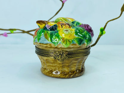 Marques Deposee Limoges Peint Main Vibrant Fruit Basket Artistry 2 3/8" A460
