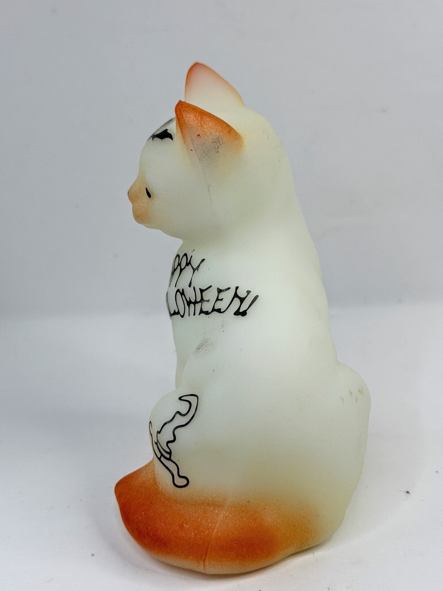 Vintage Fenton Happy Halloween Cat Satin Glass Hand Painted A918