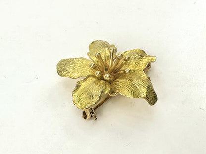 18K Yellow Gold Textured Flower Detailed Brooch Pin 4.5g JR1712