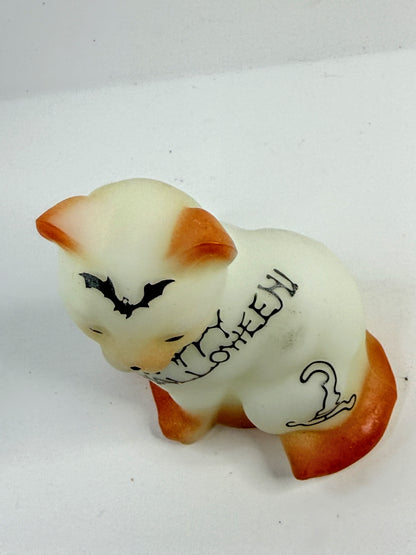 Vintage Fenton Happy Halloween Cat Satin Glass Hand Painted A918