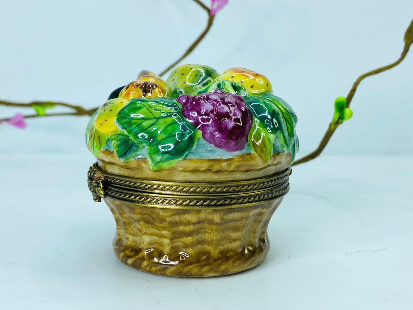 Marques Deposee Limoges Peint Main Vibrant Fruit Basket Artistry 2 3/8" A460