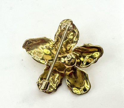 18K Yellow Gold Textured Flower Detailed Brooch Pin 4.5g JR1712