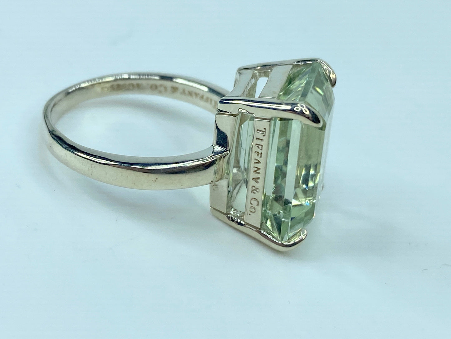 Tiffany & Co. 10 Carat Emerald Cut Prasiolite Silver Cocktail Ring s8 6.5g JR694