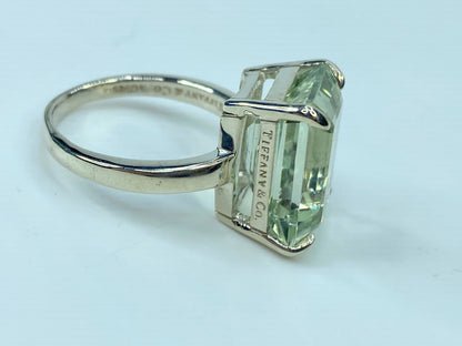 Tiffany & Co. 10 Carat Emerald Cut Prasiolite Silver Cocktail Ring s8 6.5g JR694